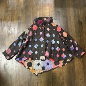 MATSUO INTERNATIONAL Wool Jacket Abstract Geometric Polkadot Lagenlook Size 42